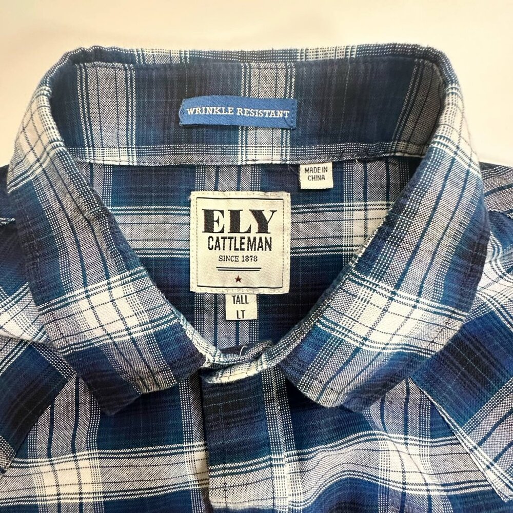 Ely Cattleman Wrinkle Resistant Plaid Western Shirt - Size LT - Picture 4 of 6